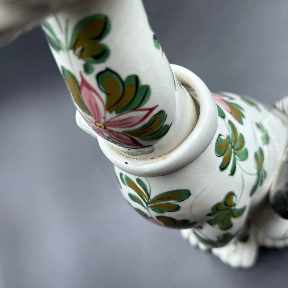 VTG Long Neck Ceramic Cat LARGE Figurine Made Italy‎ 1960s Floral W/Bow Rare 17